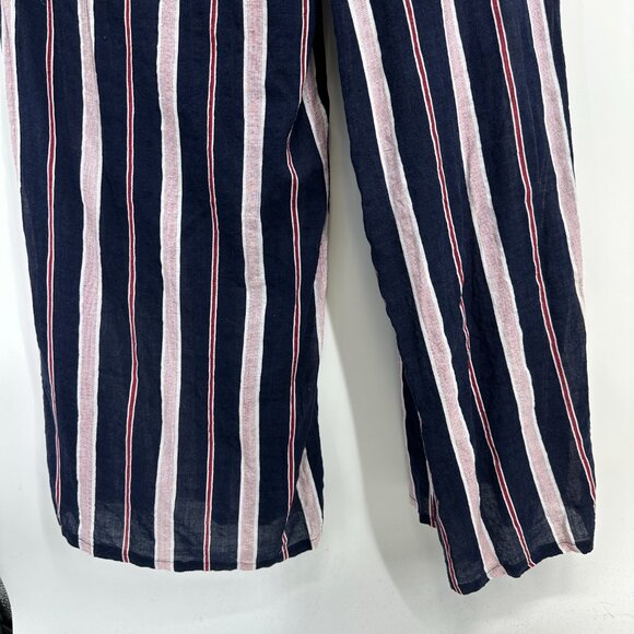3/$25 Polagram‎ Striped Wide Leg Pants Jumpsuit S Ruffle Trim Navy Blue - Picture 6 of 6